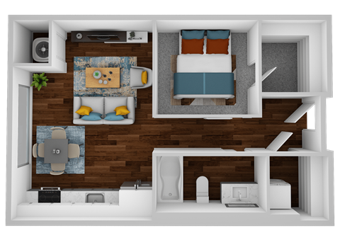 Floor plan for 1 bed, 1 bath, 538 sqft